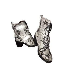 Faux snake print chunky boots